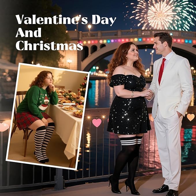 Zando Striped Plus Size Womens Thigh High Socks Thigh Highs Over The Knee Socks Thick Thighs Long Leg Warmer Halloween - Image 4